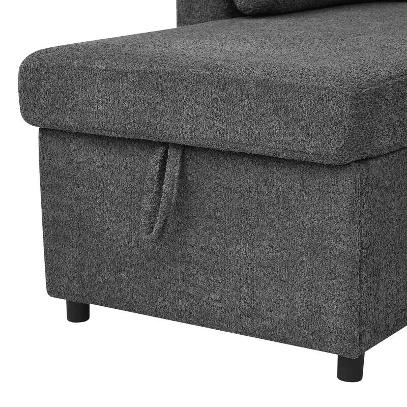3-in-1 Pull-Out Convertible Sofa Bed with Storage, Gray, Polyester