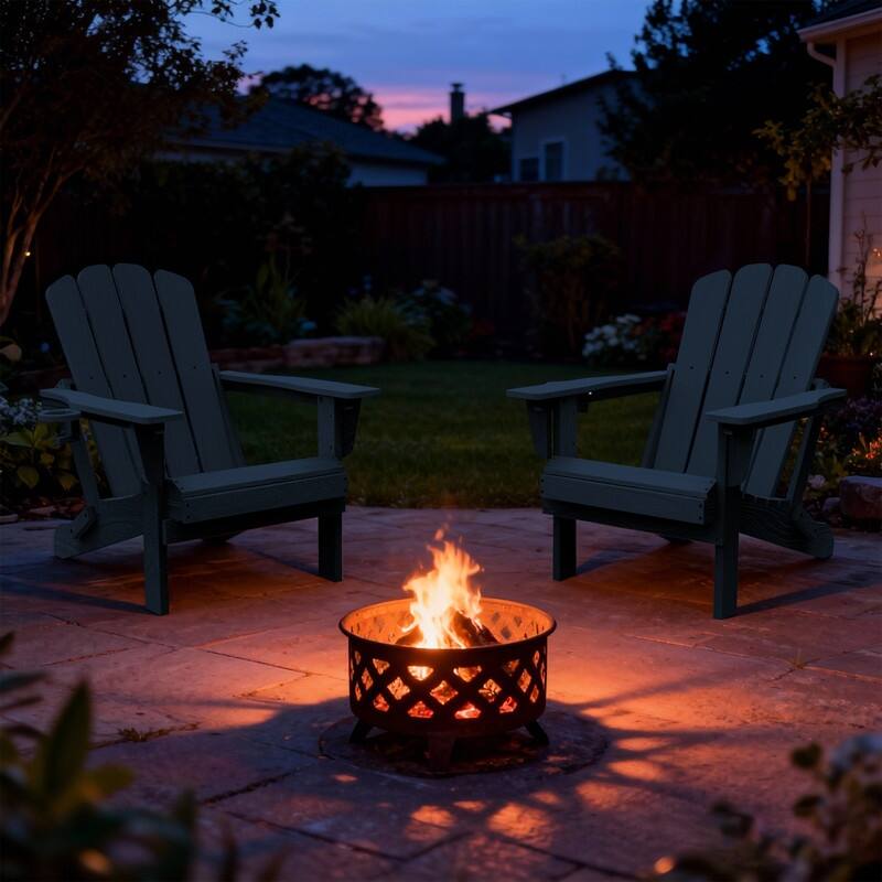 Domi Folding Adirondack Chair,Wooden Textured with Cup Holder,HDPE