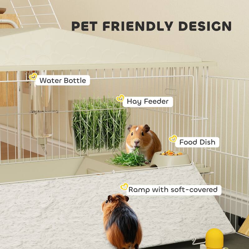 Pet Cage with Expandable Play Area, Wheels and Lambskin-Lined Door - 54.3" L x 39.8" W x 22.4" H