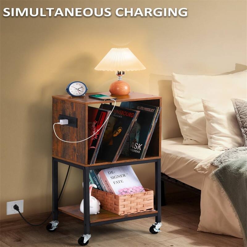 Vinyl Shelf with USB Ports and Outlets Turntable - 17.2 x 24.82 x 11.83