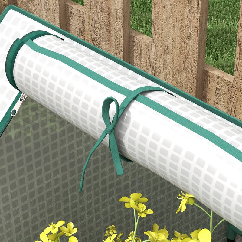 Outsunny Raised Garden Bed with Mini Greenhouse, Galvanized Outdoor Planter Box with Cover, for Herbs and Vegetables