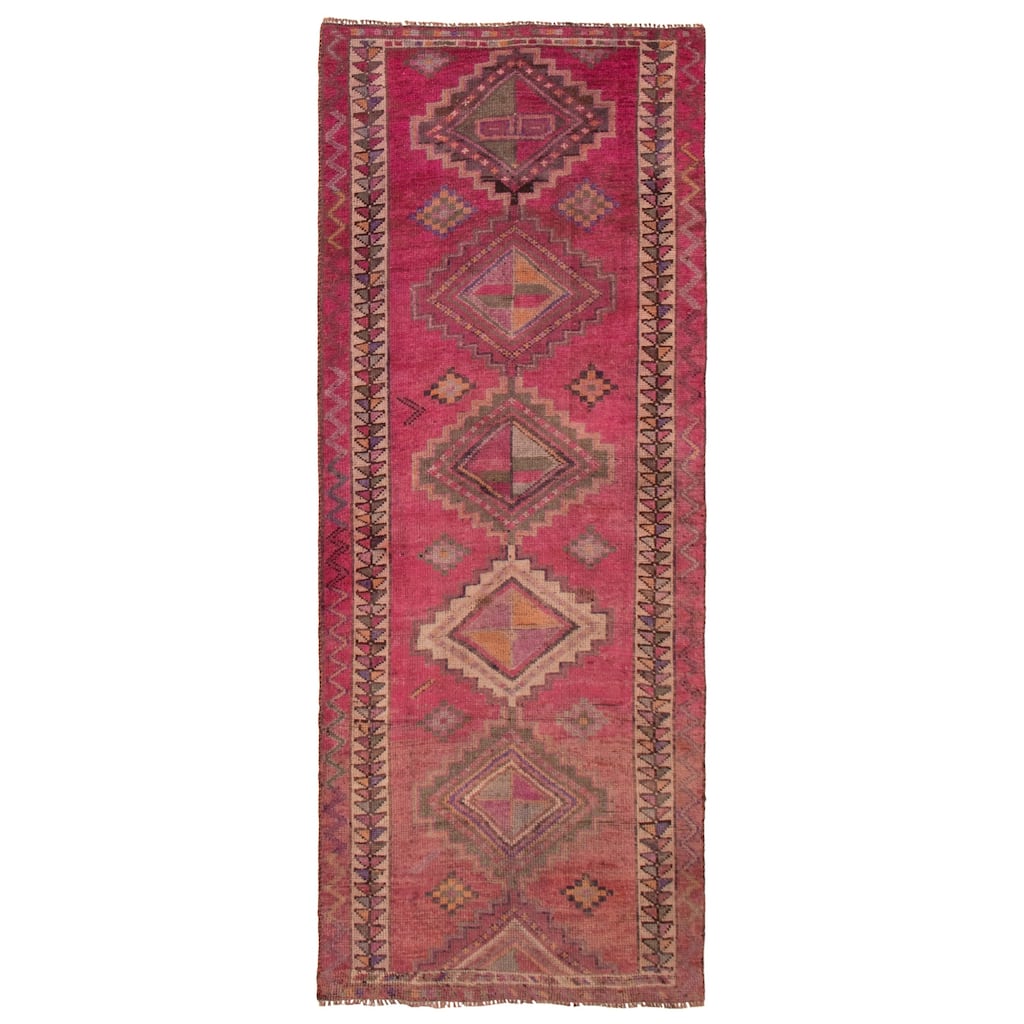 ECARPETGALLERY Hand-knotted Melis Vintage Dark Pink Wool Rug - 4'2 x 10'4