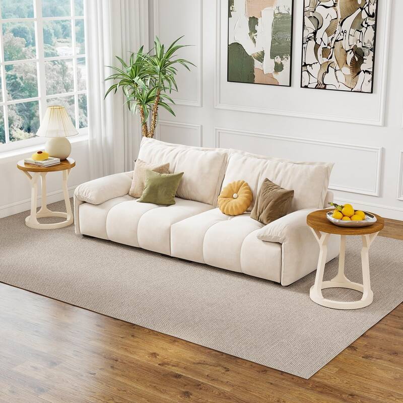 Kinbor Farmhouse End Table - Round Pedestal Side Table, French Country Style Bedroom Side Table