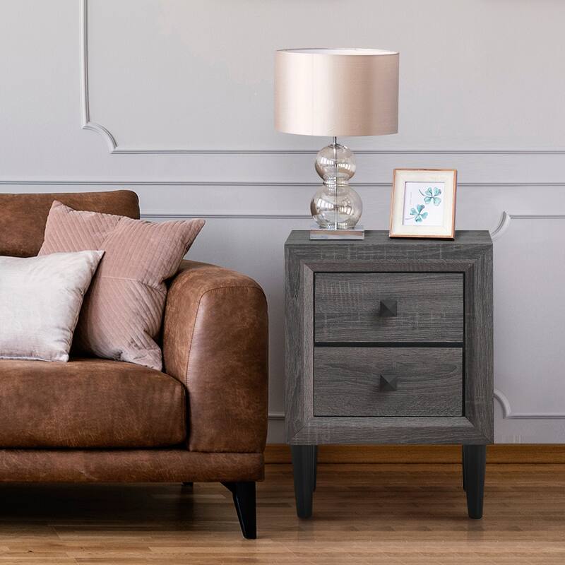 Costway Nightstand W/2 Drawers Multipurpose Retro Grey Bedside Table