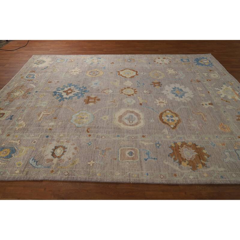 Hand Knotted Oriental 100% Wool Carpet Transitional All-Over Beige & Ivories Oushak Area Rug - 10' 2'' X 8' 0''