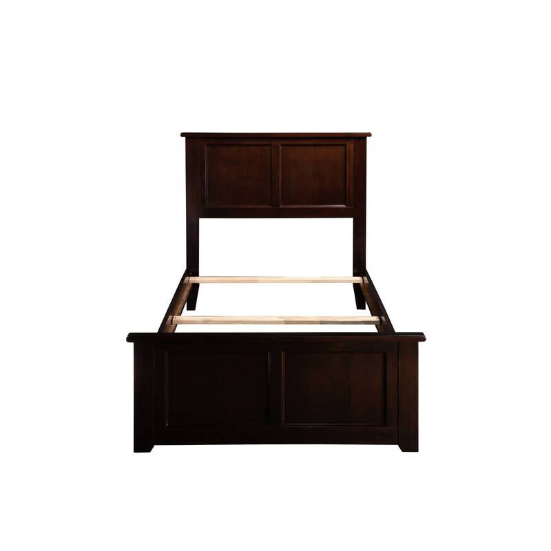 Twin Extra Long Bed with Footboard - Traditional Hardwood Bed Frame - Espresso Finish - Bedroom Furniture