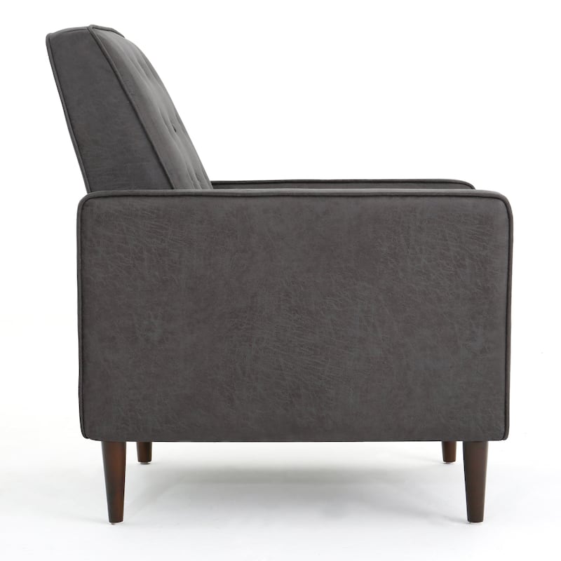 Gray Microfiber Mid-Century Push Back Recliner, Footrest, Button Back, Beech Legs