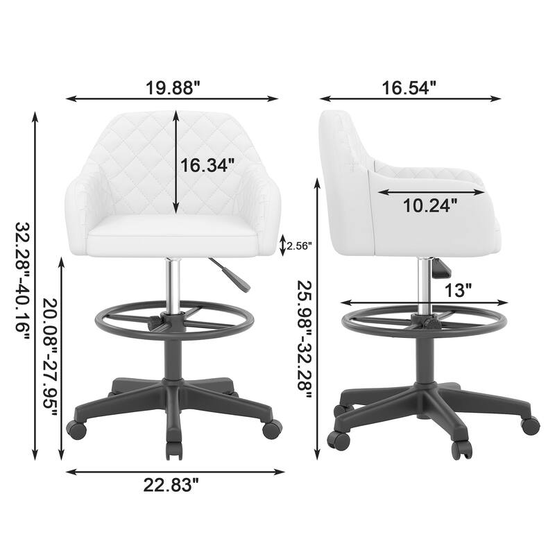 VECELO Contemporary PU Leather Drafting Chairs(Set of 2) Task Chair with Metal Frame and Back Home Ofiice Chairs