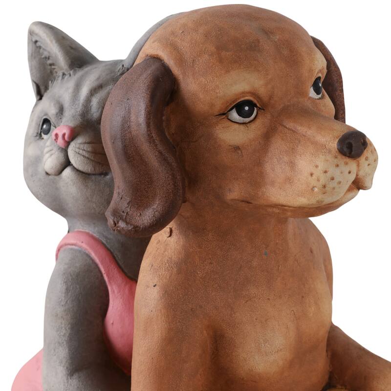 Polyresin Garden Statuary Dog and Cat on Scooter - 17" Yellow