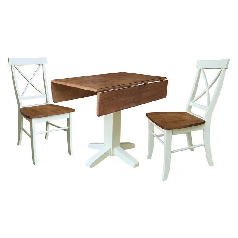 36" Solid Wood Square Dual Drop Leaf Dining Table with 2 Dining Chairs