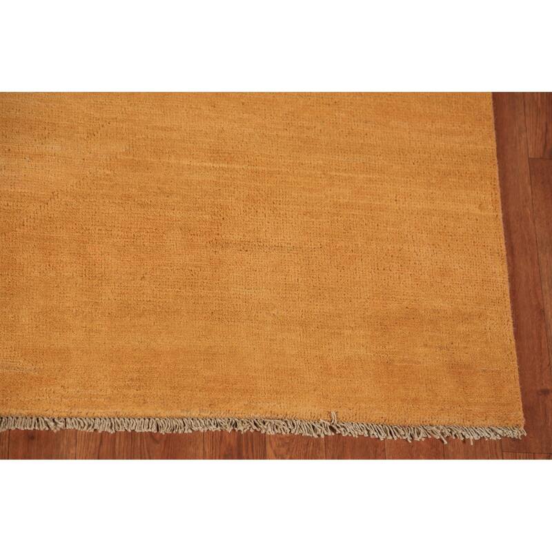 Modern Gabbeh Area Rug Hand-Knotted Solid Orange Wool Carpet - 5'9" x 8'8"