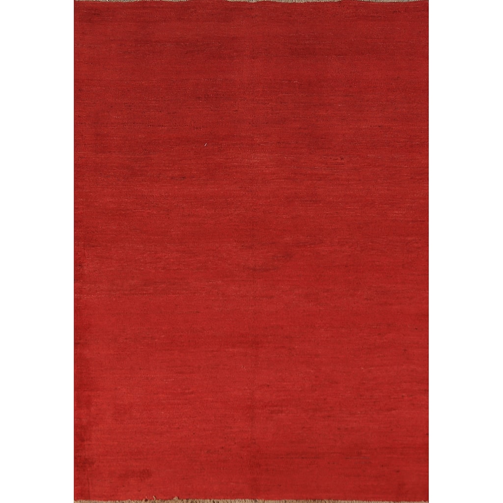 Solid Red Gabbeh Modern Rug Handmade Wool Carpet - 4'1" x 5'11"