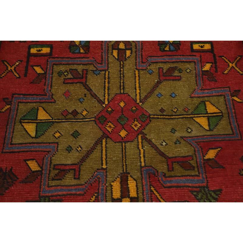 Hand Knotted Oriental 100% Wool Carpet Traditional Tribal Red Ardebil Runner Rug - 9' 0'' X 3' 7''