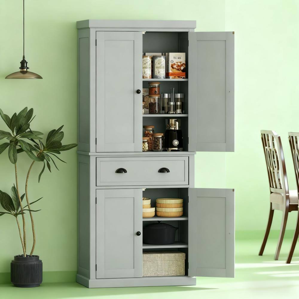 72.5 Inch Tall Freestanding Pantry Cabinet with Adjustable Shelves and Drawer for Kitchen Storage