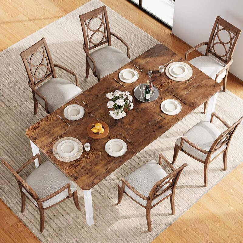 Farmhouse Dining Table for 6-8 People - Rustic Industrial Kitchen Table for Dining Room
