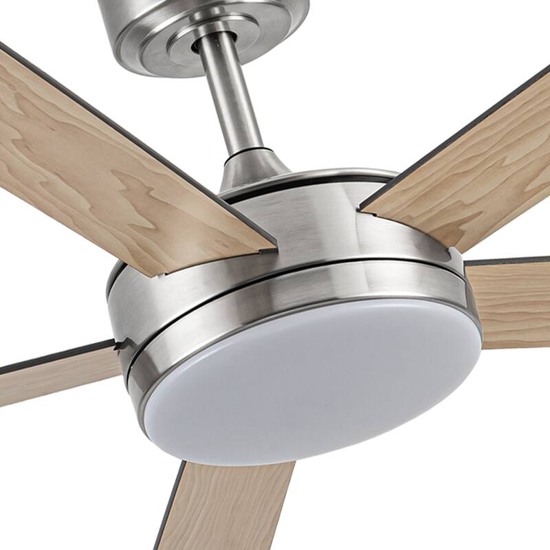 48" Modern Wood Reversible 5-blade Brushed Nickel LED Ceiling Fan with Remote