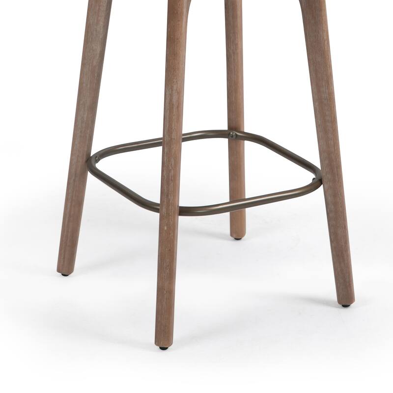Set of 2 Beckham Beige Woven Fabric Backless Counter Stool with Natural Wood Legs