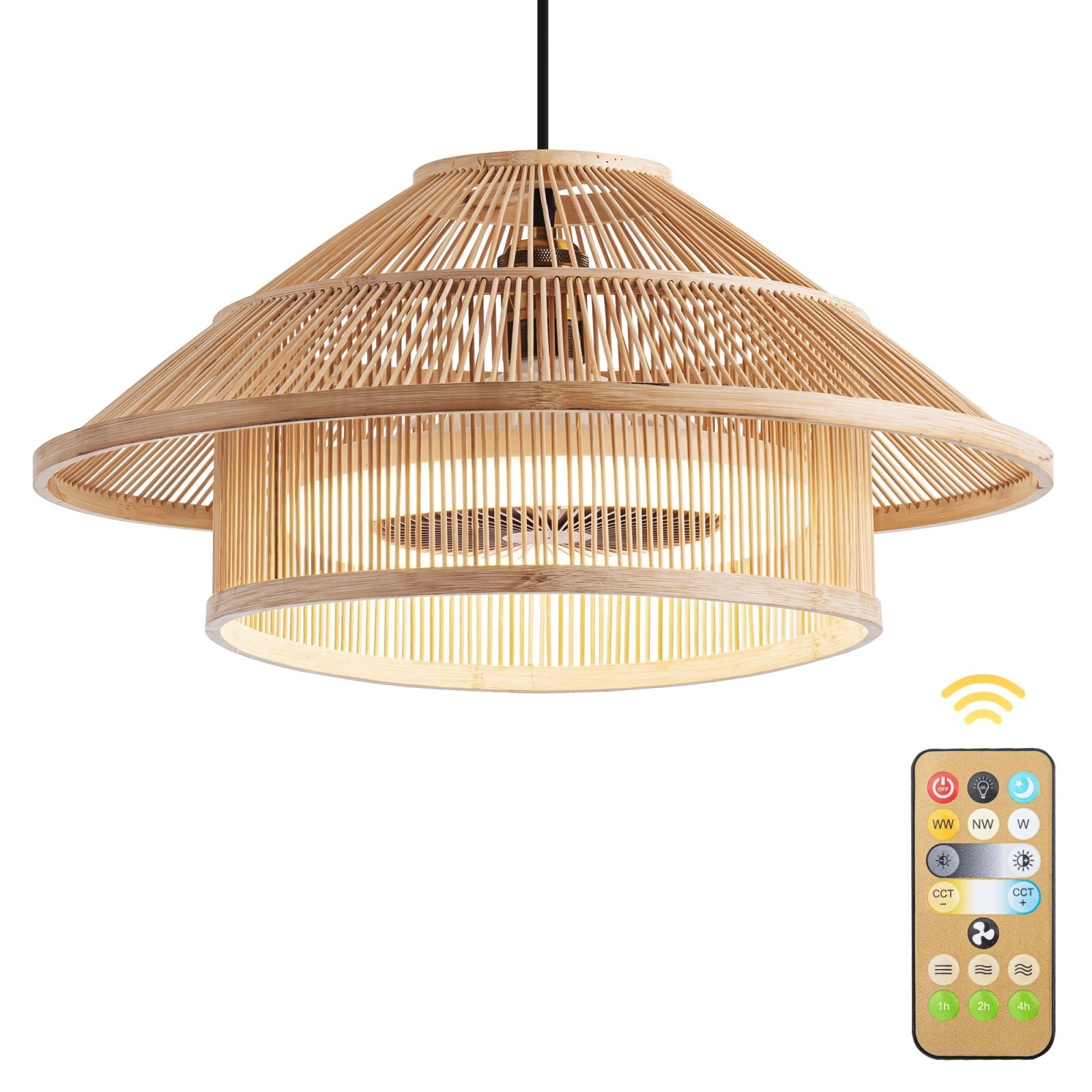 Bamboo ceiling fan lights 3-Speed Fandelier With Remote - 19.7w