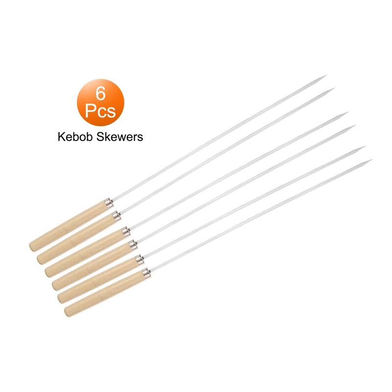 6pcs Kebob Skewers 33cmx3.3mmx0.8mm Flat Sticks with Wood Grip Handle