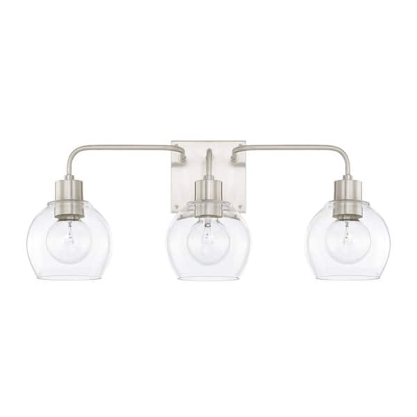 slide 1 of 4, Tanner Clear Glass 3-light Vanity Fixture Brushed Nickel
