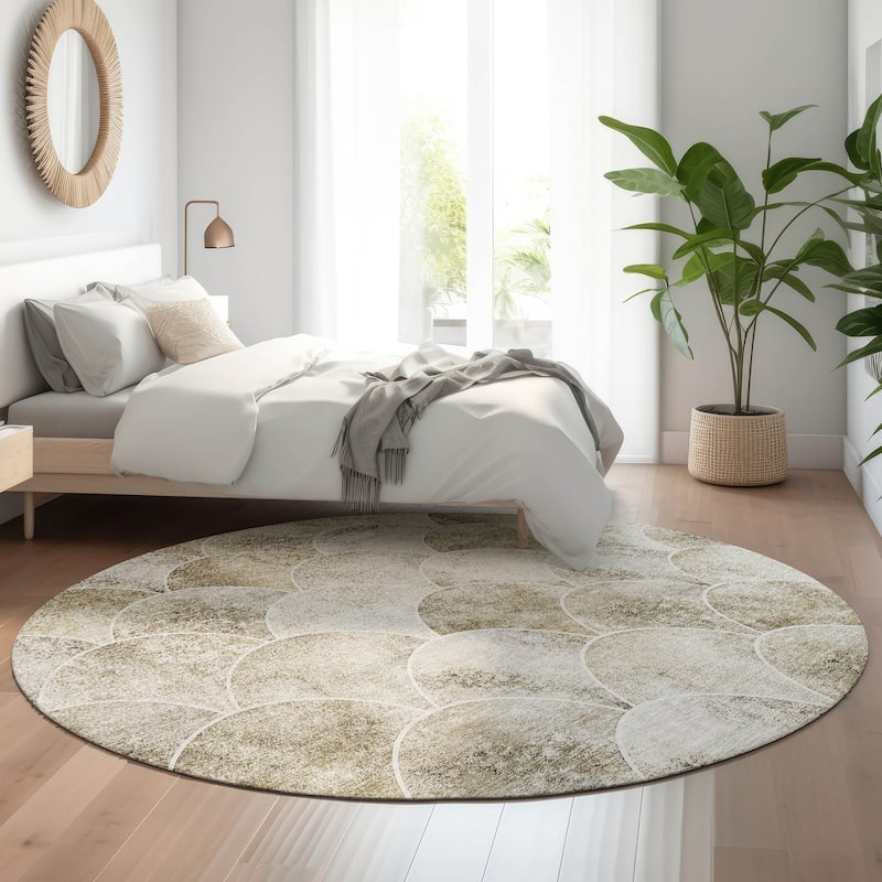 Premium Washable Super Soft Contemporary Geo Mayfield Rug - Beige - 8' x 8' - Round