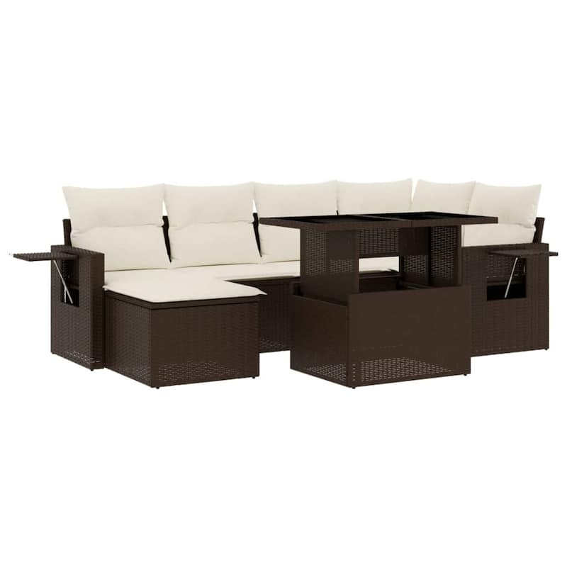 vidaXL Patio Sofa Set with Cushions Outdoor Furniture 7 Piece Poly Rattan - 21.7 x 39.4 x 28.7