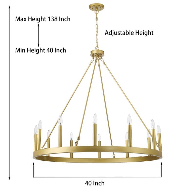 Acroma 12-light Farmhouse 40In Wagon Wheel Chandelier with UL - 40'' D x 138'' H