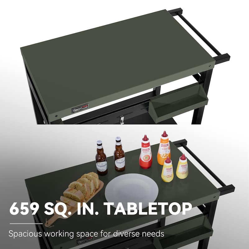 Royal Gourmet Double-Tier Dining Cart with Olive Green Top - N/A