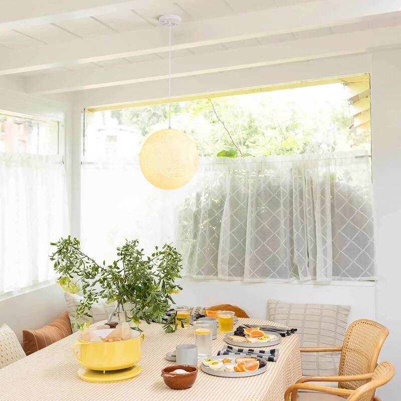 11.8" Single-Light Modern White Globe LED Pendant Hanging Light with Plastic Shade for Bedroom or Dining Room