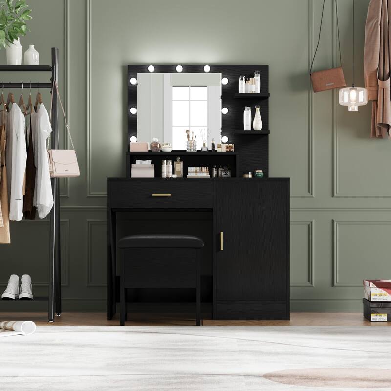 Makeup Vanity Desk with Mirror & 9 LED Light Bulbs