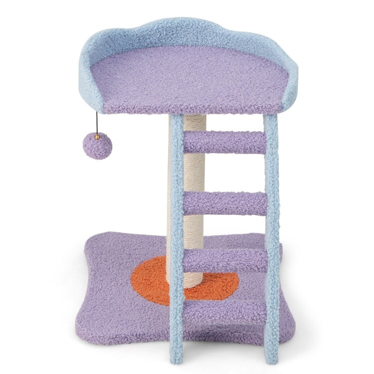 19 Inch Plush Cat Tree with Ladder and Jingling Ball-Purple