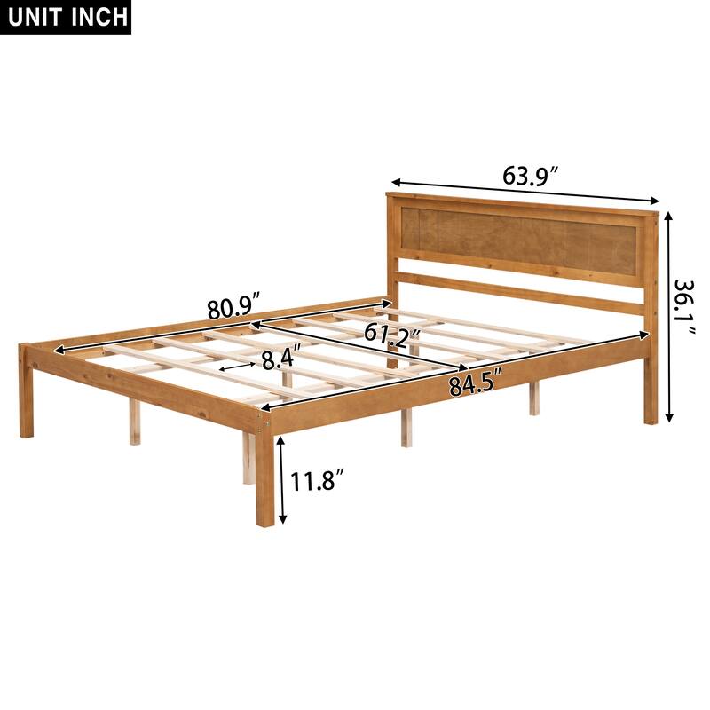 Simple Wood Platform Bed Frame Wood Slat Support Bed Frame with Headboard, Clean Lines Suit for Minimalist Bedroom Apartment