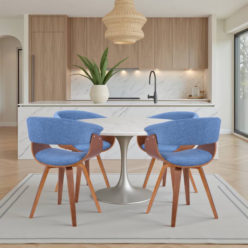 Carson Carrington Vamdrup Mid-Century Dining Chair with Bentwood Legs - Blue & Walnut - Set of 4