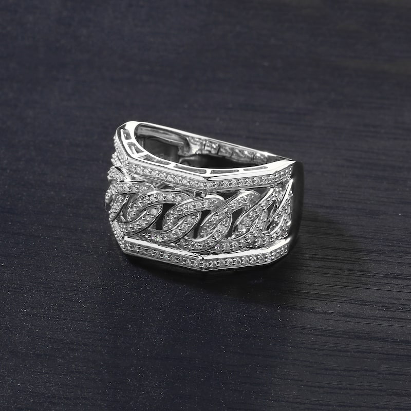 1/2ct TDW Diamond Cuban Link Ring in 10K Gold for Men - 11.5 - White