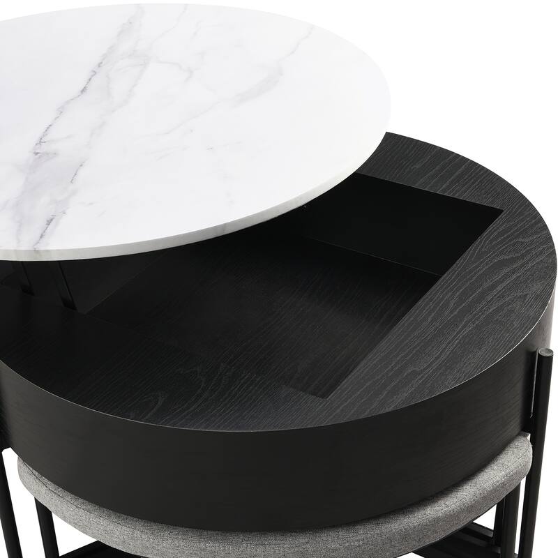 Modern Round Lift-Top Coffee Table with Hidden Storage & 3 Ottomans by Harper&Bright Designs