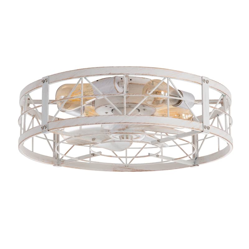 20" 7-Blade Flush Mount Caged Ceiling Fan with Light Remote