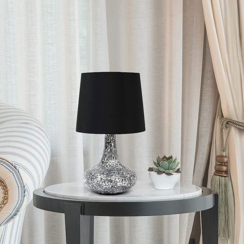 Patchwork Crystal Glass Table Lamp with Drum Shade - 14" - Black