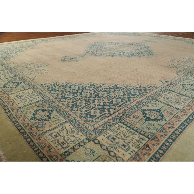 Vegetable Dye Tabriz Persian Large Rug Hand-Knotted Wool Carpet - 10'10"x 12'9" - 10'10"x 12'9" - Ivory/Beige
