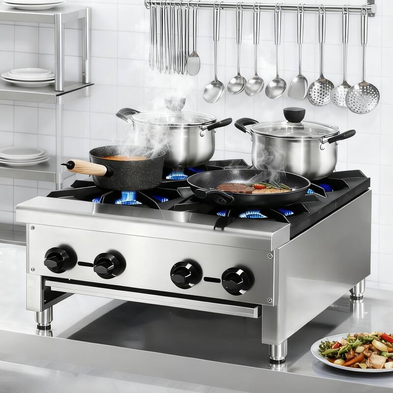 Gas Stove with 4 Burners,Natural Gas Countertop Cooking Stove Range, Stainless Steel Gas Hot Plate, 112,000 BTU