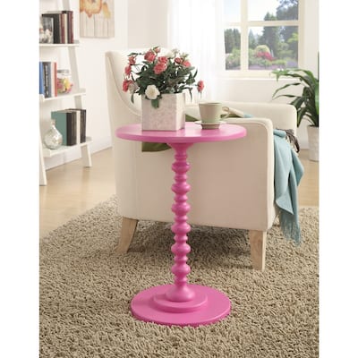 Medieval Spindle Table - 17.75" x 24" Round Top - Glossy Pink Finish - Side End Table - Easy Assembly - 24.25