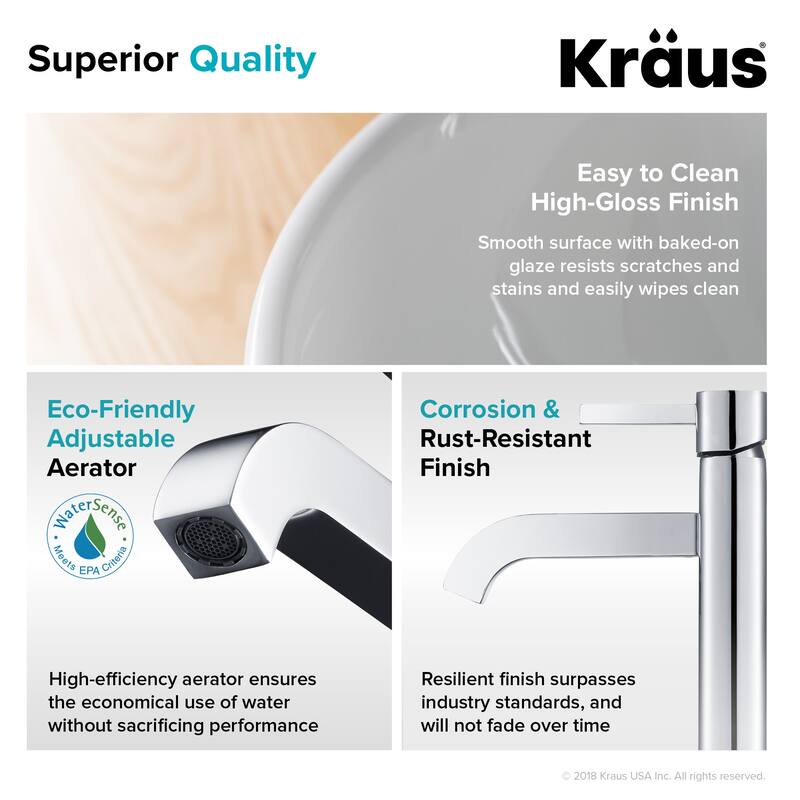 Kraus Bathroom Combo - 15-3/4" Ceramic Vessel Bathroom Sink With