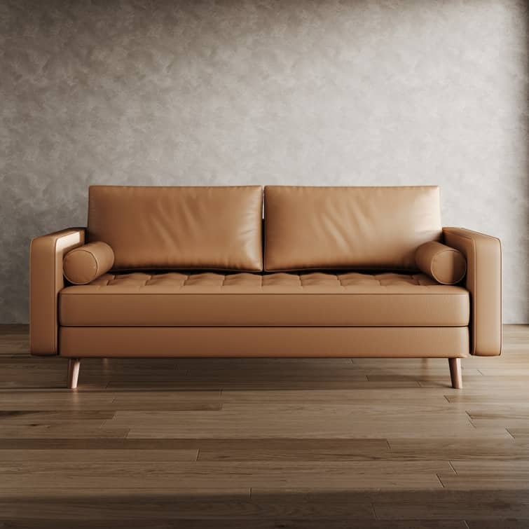Stateside Upholstered Leather Square Arm Sofa Couch 70''