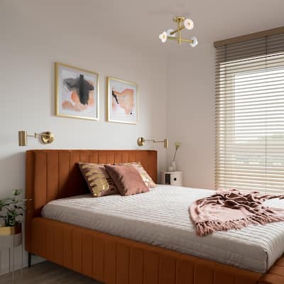 Fina 16 in. 4-Light Brushed Gold Modern Semi Flush Mount with Natural Marble Accents for Bedrooms - 12.25