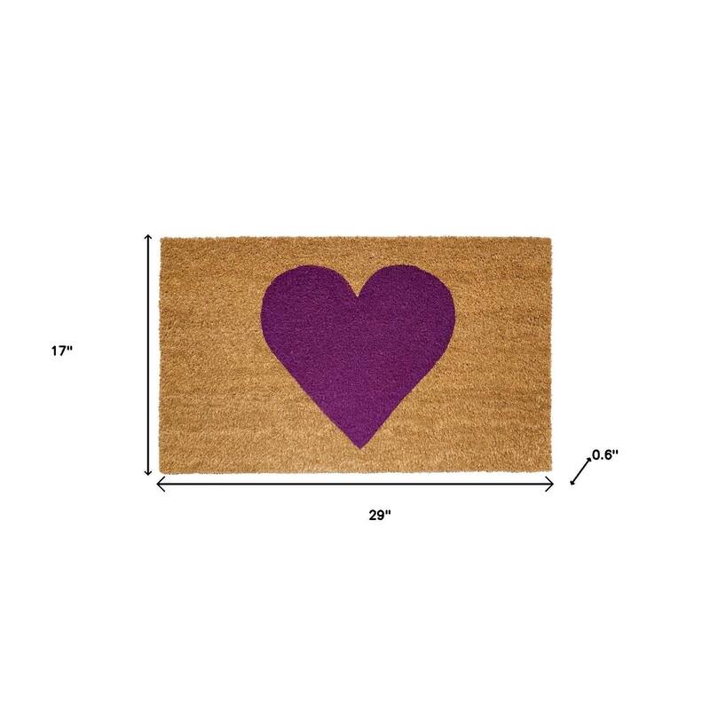 HomeRoots 17" X 29" Brown And Purple Heart Outdoor Coir Door Mat - 17.00' X '29.00