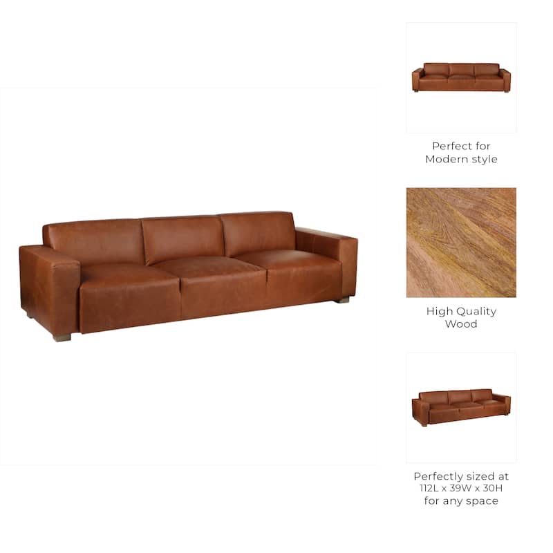 Fabric Wood Sofa with Wide Track Arms Modern Design - 30" Tan - 112" x 39" x 30"