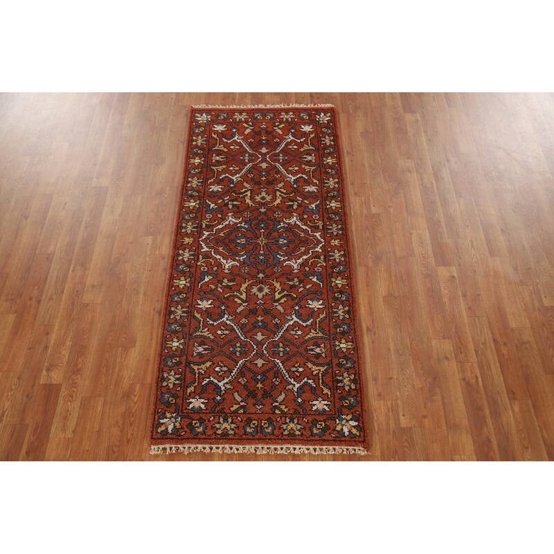 Geometric Oushak Oriental Area Rug Hand-knotted Wool Carpet - 2'7"x 5'10"