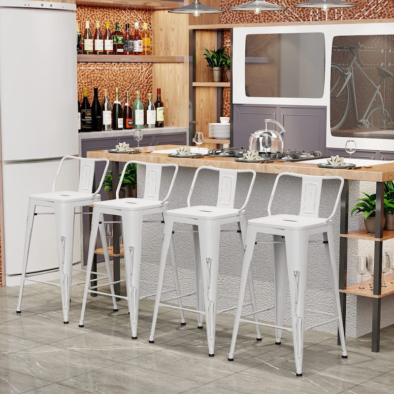 Metal Bar Stools Set of 4,Bar Stool with Low Back for Indoor/Outdoor Barstools