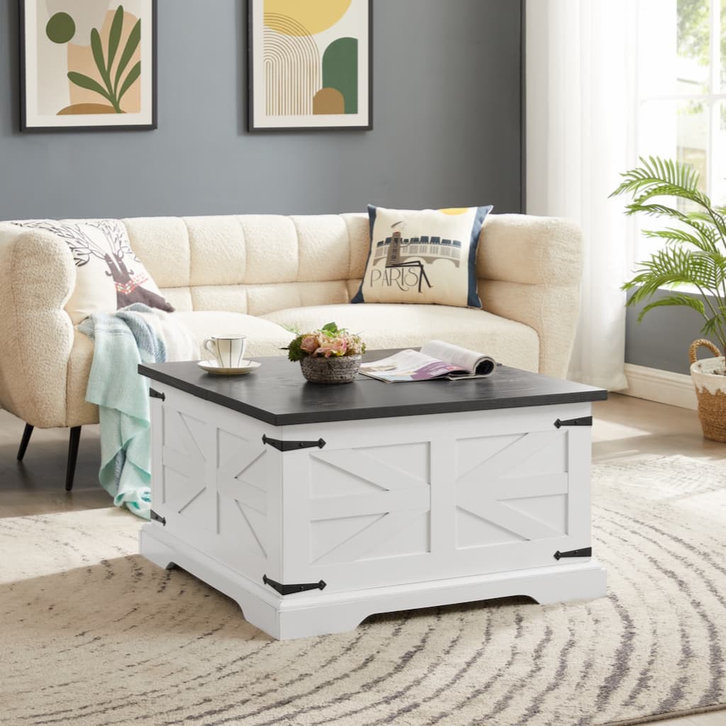 Square Wood Center Table with Large Hidden Storage Compartment for Living Room