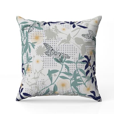 Butterfly Floral Orbit Faux Suede Reversible Throw Pillow Blue and White