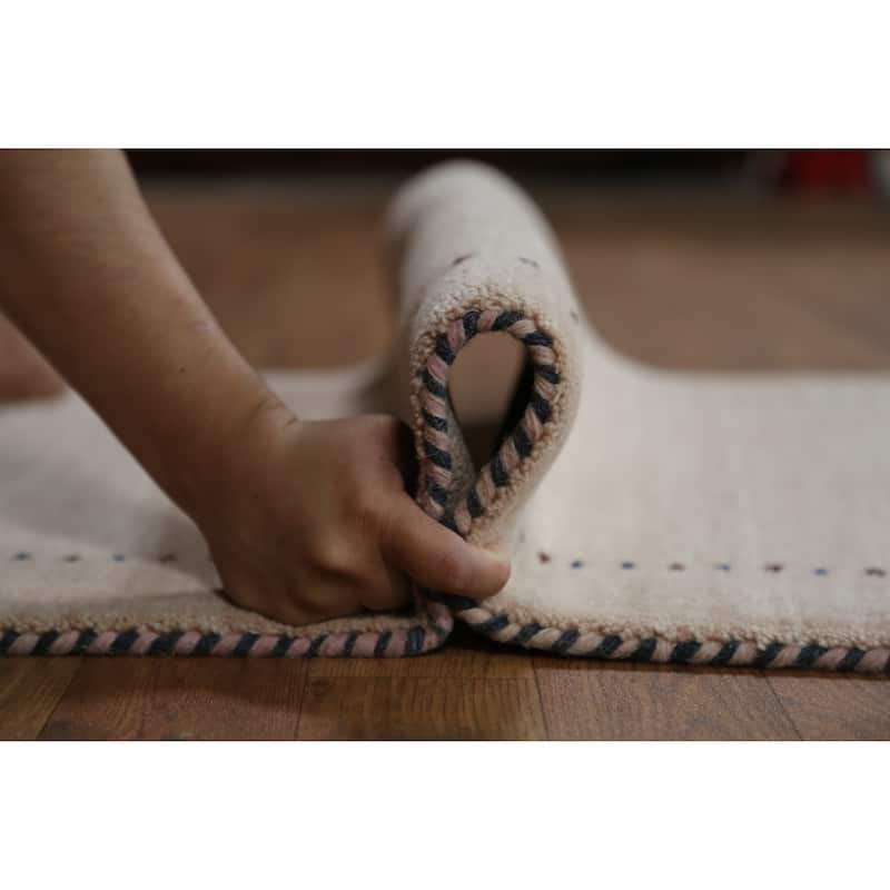 Hand Knotted Oriental 100% Wool Carpet Tribal Animal Pictorial Peach Gabbeh Runner Rug - 4' 8'' X 2' 3''